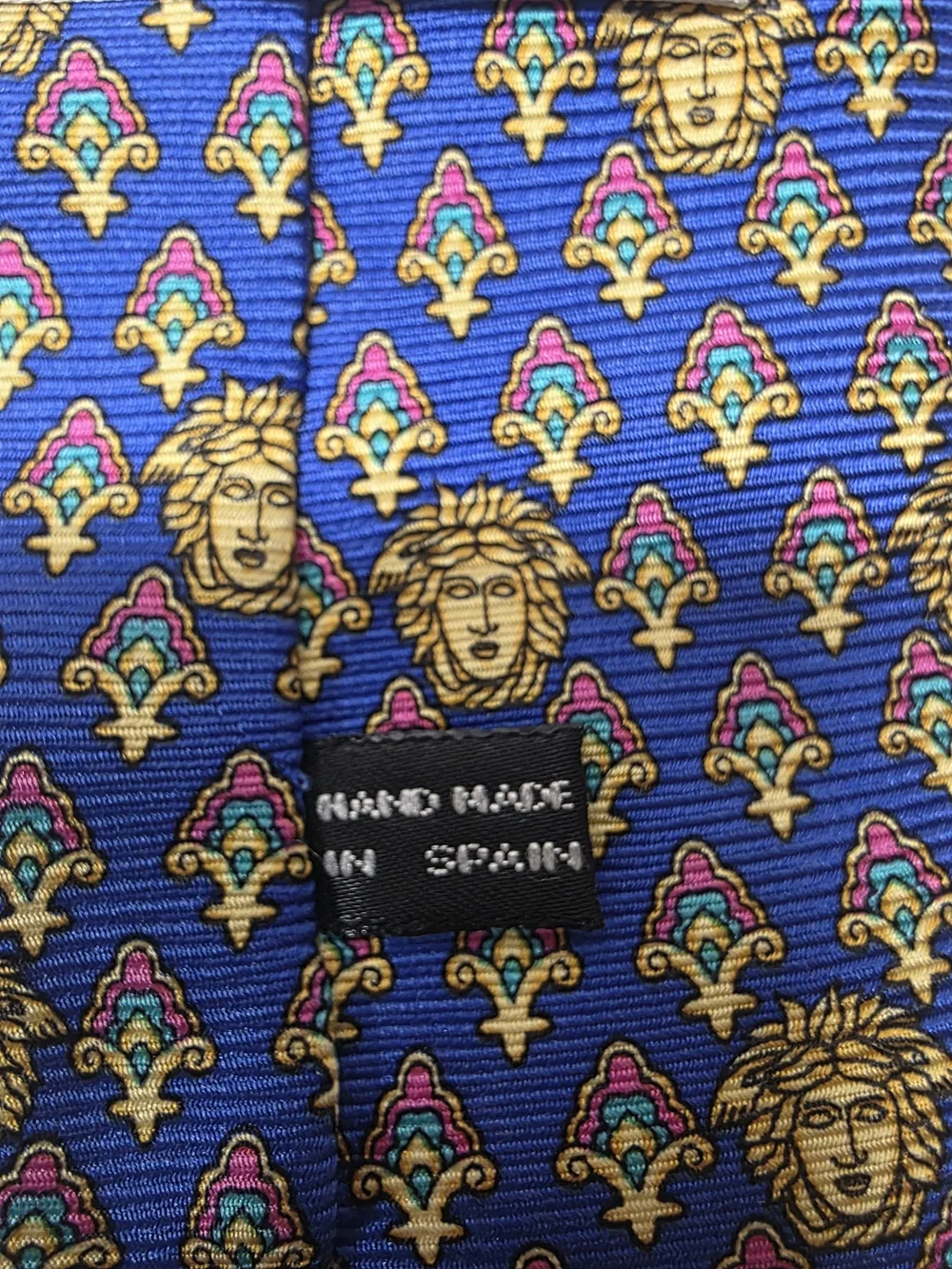 Vintage Gianni Versace 100% Silk Tie Blue Medusa Greek Key Made Italy